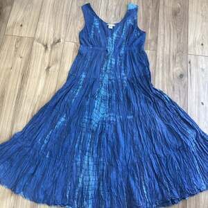Vasna Desire Sleeveless Sundress Blue Midi Cotton Tiered Boho Tie Dye Sz M